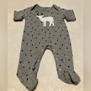 Gray Deer & Tree Print Baby One Piece